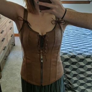 Tan leather corset. Perfect for Halloween!